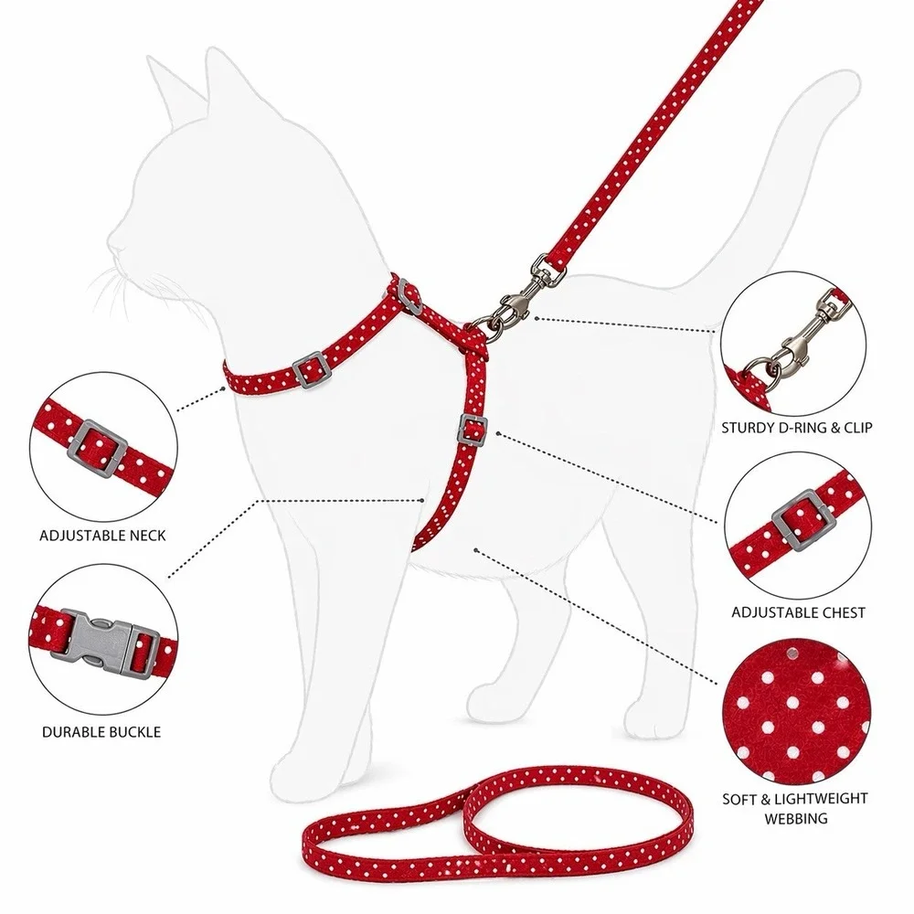 Hand In Hand Cat Harness Leash Set Small Red Polka Dot Adjustable NEW